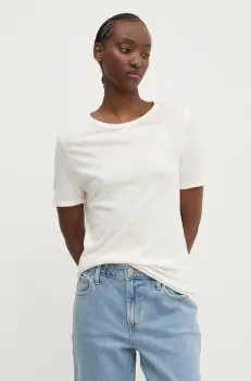 Tommy Jeans tricou din bumbac femei, culoarea bej, DW0DW20366 imagine