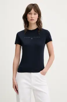 Tommy Jeans tricou din bumbac femei, culoarea bleumarin, DW0DW20315 imagine