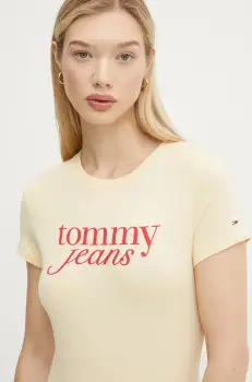 Tommy Jeans tricou din bumbac femei, culoarea galben, DW0DW19447 imagine