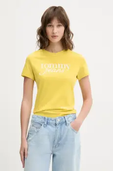 Tommy Jeans tricou din bumbac femei, culoarea galben, DW0DW19447 imagine