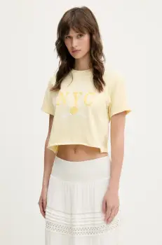 Tommy Jeans tricou din bumbac femei, culoarea galben, DW0DW20424 imagine