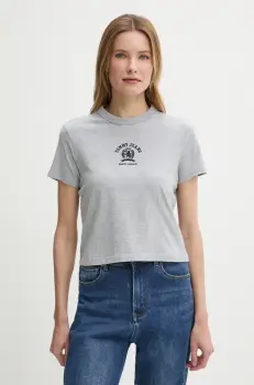 Tommy Jeans tricou din bumbac femei, culoarea gri, DW0DW20317 imagine