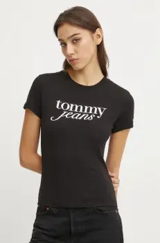 Tommy Jeans tricou din bumbac femei, culoarea negru, DW0DW19447 imagine