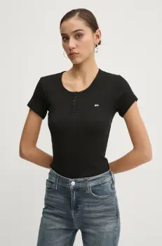 Tommy Jeans tricou din bumbac femei, culoarea negru, DW0DW19502 imagine