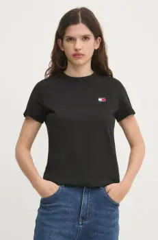 Tommy Jeans tricou din bumbac femei, culoarea negru, DW0DW20153 imagine