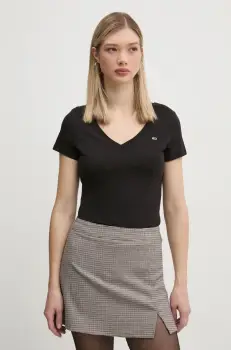 Tommy Jeans tricou din bumbac femei, culoarea negru, DW0DW20458 imagine