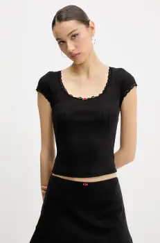 Tommy Jeans tricou din bumbac femei, culoarea negru, DW0DW20621 imagine