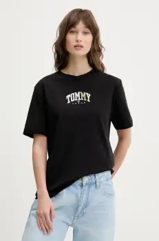 Tommy Jeans tricou din bumbac femei, culoarea negru, DW0DW21337 imagine