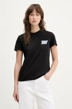 Tommy Jeans tricou din bumbac femei, culoarea negru, DW0DW21338 imagine