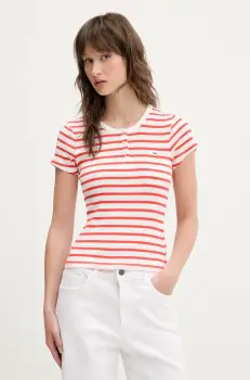 Tommy Jeans tricou din bumbac femei, culoarea rosu, DW0DW19502 imagine