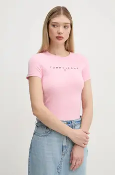 Tommy Jeans tricou din bumbac femei, culoarea roz, DW0DW18398 imagine