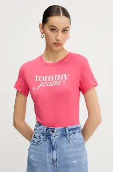 Tommy Jeans tricou din bumbac femei, culoarea roz, DW0DW19447 imagine