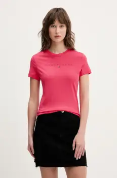 Tommy Jeans tricou din bumbac femei, culoarea roz, DW0DW20315 imagine