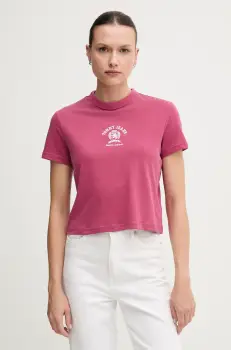 Tommy Jeans tricou din bumbac femei, culoarea roz, DW0DW20317 imagine