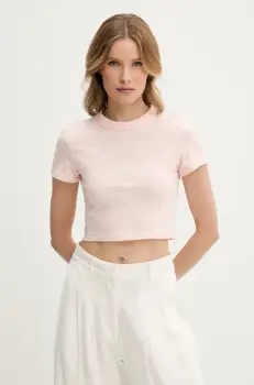 Tommy Jeans tricou din bumbac femei, culoarea roz, DW0DW20329 imagine