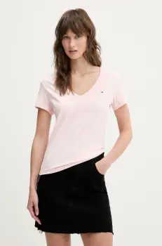 Tommy Jeans tricou din bumbac femei, culoarea roz, DW0DW20458 imagine