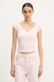 Tommy Jeans tricou din bumbac femei, culoarea roz, DW0DW20621 imagine