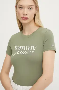 Tommy Jeans tricou din bumbac femei, culoarea verde, DW0DW19447 imagine