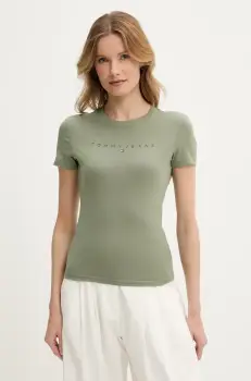 Tommy Jeans tricou din bumbac femei, culoarea verde, DW0DW20315 imagine