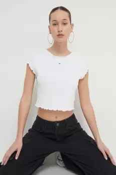 Tommy Jeans tricou femei, culoarea alb imagine