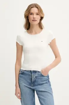 Tommy Jeans tricou femei, culoarea alb, DW0DW20623 imagine