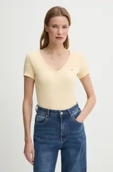 Tommy Jeans tricou femei, culoarea galben, DW0DW17385 imagine