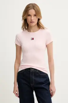 Tommy Jeans tricou femei, culoarea roz imagine