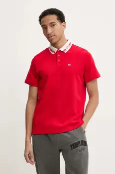 Tommy Jeans tricou polo barbati, culoarea rosu, neted, DM0DM20225 imagine