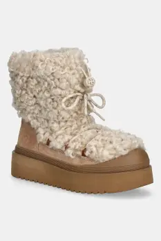 Tory Burch cizme de iarna Mellow Shearling Lace Up Boot culoarea bej, 170577.200 imagine