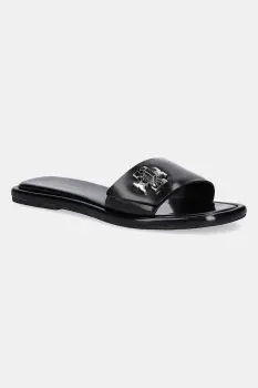 Tory Burch papuci de piele T Lock Slide culoarea negru, 164676-006 imagine