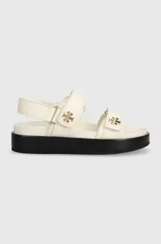 Tory Burch sandale de piele Kira Sport Sandal femei, culoarea bej, cu platforma, 144328.104 imagine