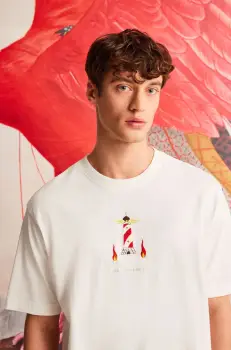 tricou din bumbac culoarea bej, cu imprimeu imagine