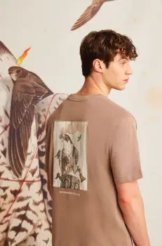 tricou din bumbac culoarea bej, cu imprimeu imagine