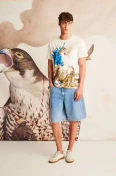 tricou din bumbac culoarea bej, cu imprimeu imagine