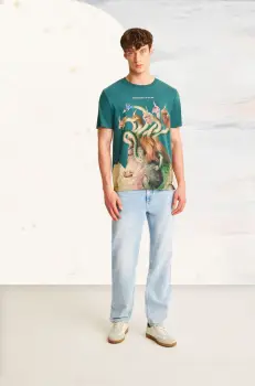 tricou din bumbac culoarea verde, cu imprimeu imagine