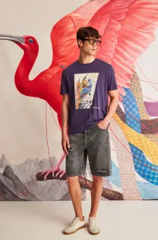 tricou din bumbac culoarea violet, cu imprimeu imagine