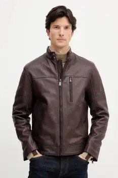 Trussardi geaca de piele culoarea maro, de tranzitie, R301M000004N imagine