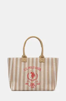 U.S. Polo Assn. geanta de bumbac Pool culoarea bej, BEU2P8693WCO imagine