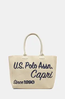 U.S. Polo Assn. geanta de bumbac Pool culoarea bej, BEU2P8697WCO imagine