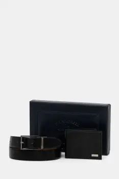 U.S. Polo Assn. portofel si curea din piele Lawrence culoarea maro, WIU6L2681MHA imagine