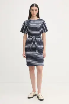 U.S. Polo Assn. rochie bumbac BOAT NECK BOXY SLEEVE STRIPE MIDI imagine
