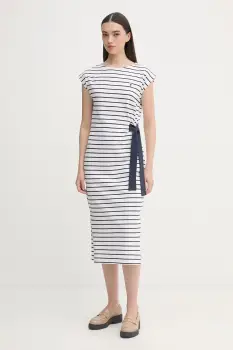 U.S. polo Assn. rochie din bumbac GROWN ON SLEEVE TIE-DETAIL STRIPE MIDI imagine