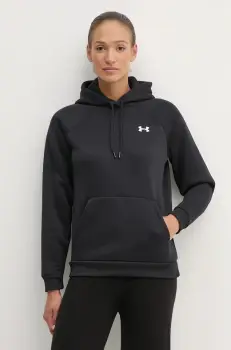 Under Armour bluza Armour Fleece femei, culoarea negru, cu gluga, neted, 1386507 imagine