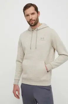 Under Armour bluza barbati, culoarea bej, cu gluga, cu imprimeu imagine