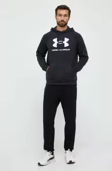 Under Armour bluza barbati, culoarea negru, cu gluga, cu imprimeu imagine