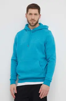 Under Armour bluza barbati, culoarea turcoaz, cu gluga, cu imprimeu imagine