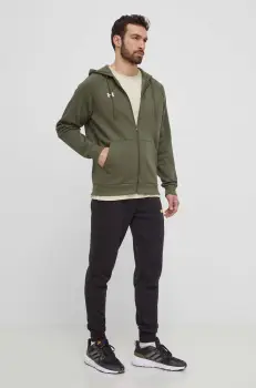 Under Armour bluza barbati, culoarea verde, cu gluga, neted imagine