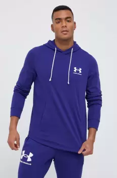 Under Armour bluza barbati, culoarea violet, cu gluga, cu imprimeu imagine
