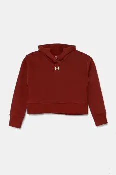 Under Armour bluza copii UA Rival Fleece Crop culoarea bordo, cu gluga, melanj imagine