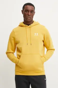 Under Armour bluza Essential Fleece barbati, culoarea maro, cu gluga, cu imprimeu, 1373880 imagine